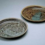 2006練上墨流紋尺皿一対　7×32.5×32.5