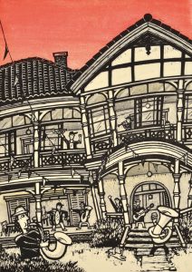 木版（84 x 60cm）異人館での奏